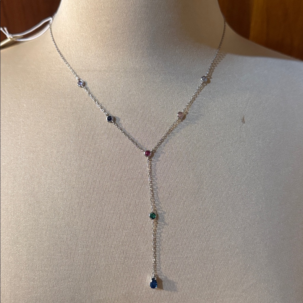 Sterling Silver Colored Cz Gemstone “Y” Necklace
